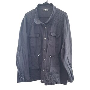 Black Utility Jacket with Lace Details